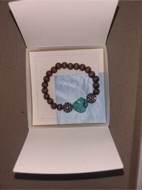 NWT Stella & Dot Wishing Nugget Turquoise Accent Brown Bead Stretch Bracelet